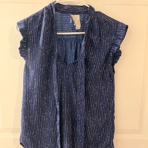 Navy Blue Blouse with White Dots